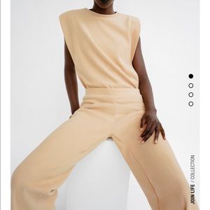 Zara soft feel shoulder pad top and pants SET